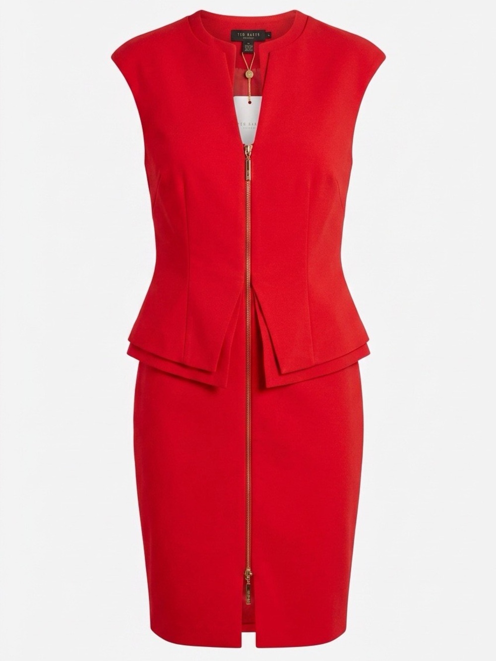 Ted Baker Red Double Zipper Fully Lined Dress, Sz 8-10 NWT